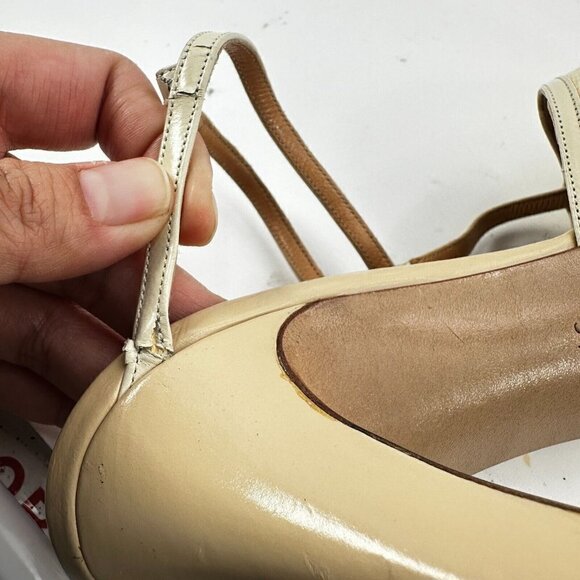 Celine Women Size EU 37.5 US 7 Cream Tan Pointed Toe T strap Heel Pump Sandal - Picture 15 of 16